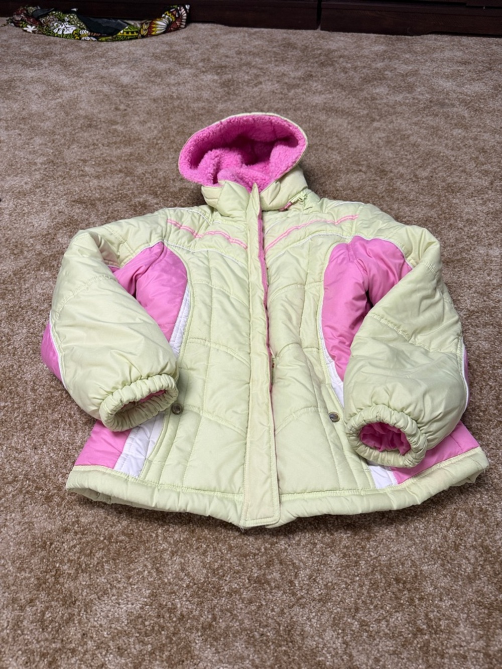 Hawke & Co Light Green and Hot Pink Girls Quilted Puffer Jacket